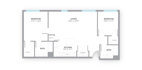 Floor plan for 2 beds, 2 baths, 1108 sqft